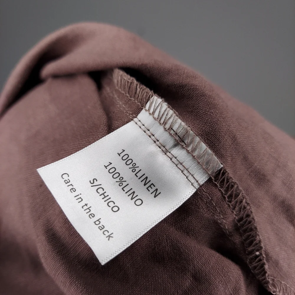 Mariyaab Linen Pants Straight Drawstring Tie Pocket Button Zip Cocoa Brown 42 - Picture 6 of 7